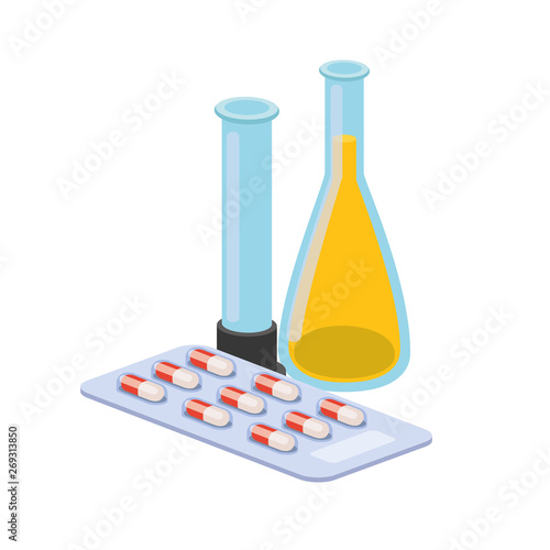 laboratory instruments with medicines in white background
