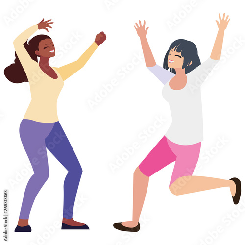 happy young interracial women celebrating