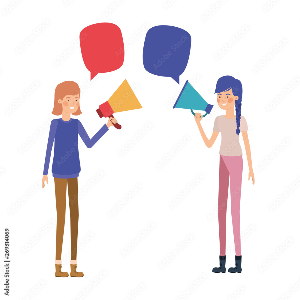 young women with megaphone in the hand young women with megaphone in the hand