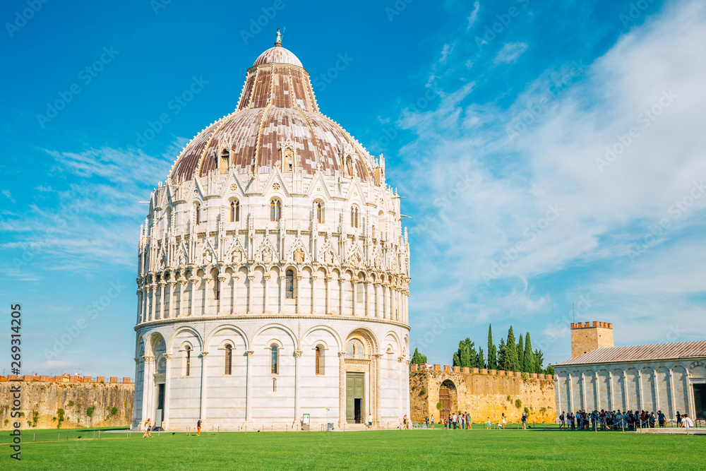 Pisa Baptistery of St. John and Piazza del Duomo in Italy