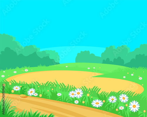 Cartoon landscape glade, lawn for games and recreation