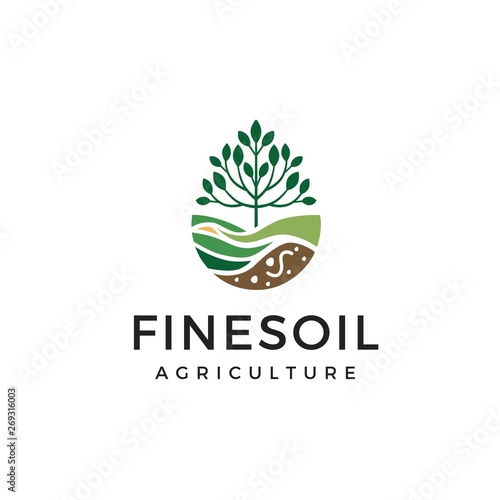 Tree with soil farming agriculture logo design inspiration