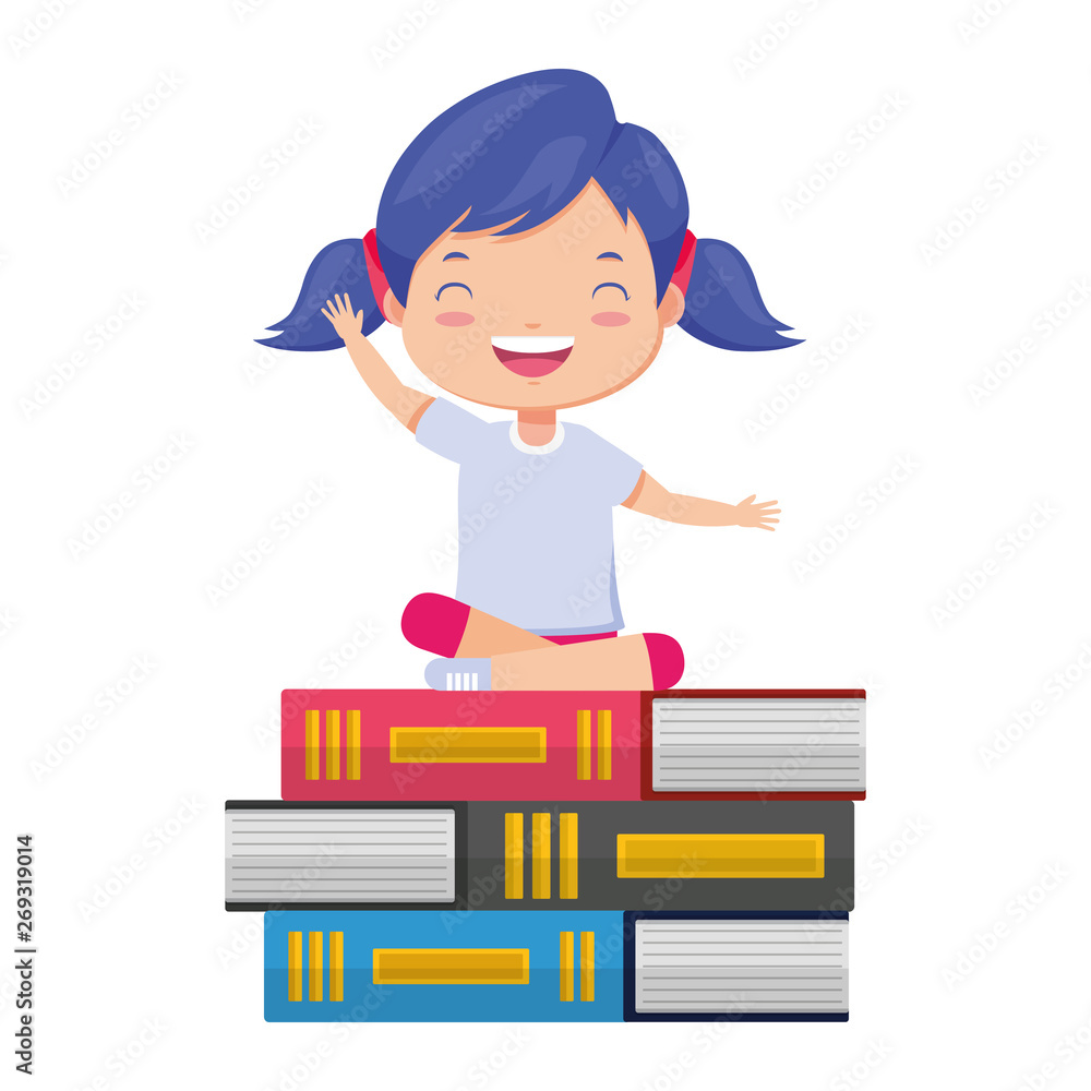 happy girl sitting on books happy girl sitting on books
