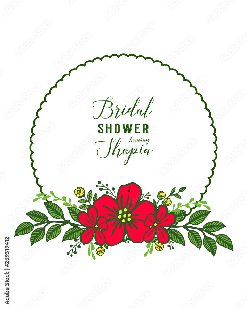 Vector illustration art red flower frame for greeting card of bridal shower