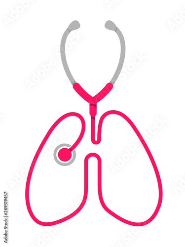 Stethoscope in human lung shape. Checking on lung, medical concept. Vector illustration isolated on white background.