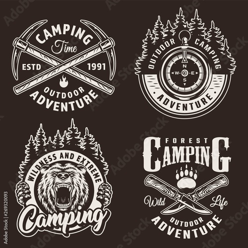 Monochrome camping logos