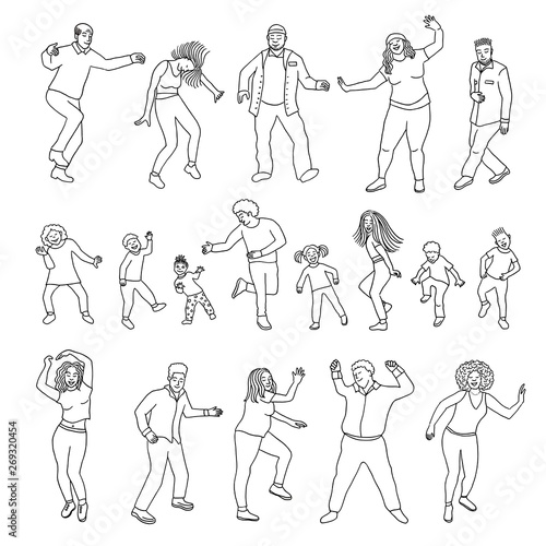Isolated dancing people, children and adults