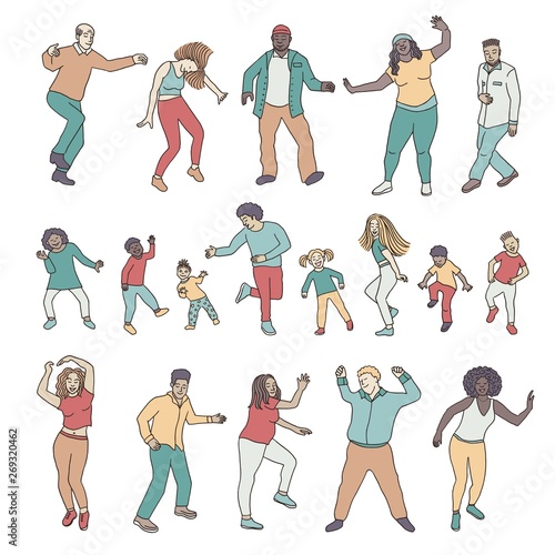 Isolated dancing people, children and adults