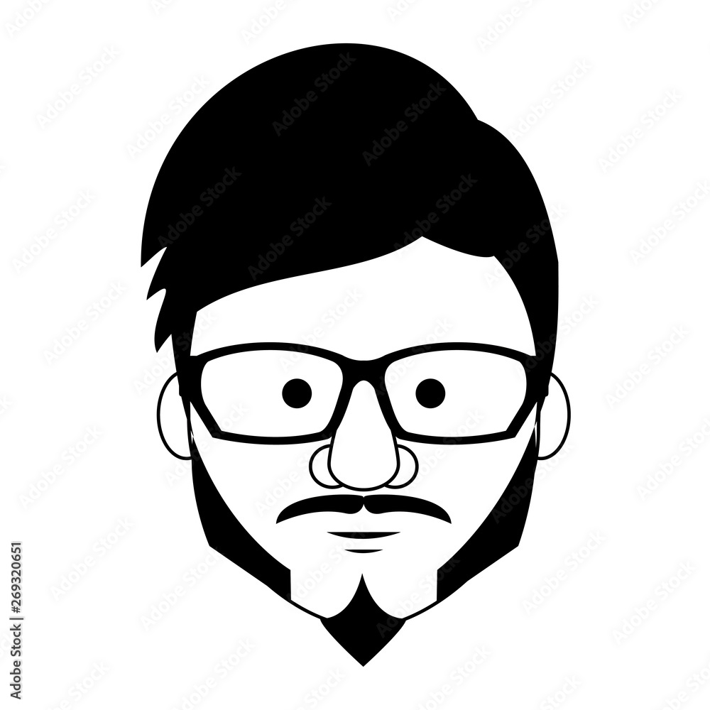 Hipster guy face cartoon in black and white Hipster guy face cartoon in black and white