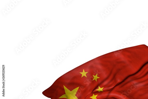 Canvas Print nice China flag with large folds lying in bottom right corner isolated on white - any celebration flag 3d illustration