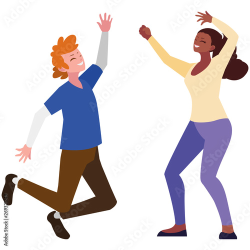 interracial young couple celebrating characters