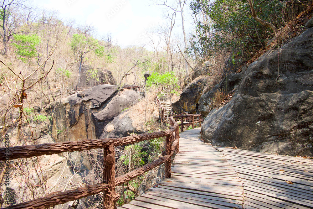 Wood bridge at Op Luang National Park, Hot, Chiang Mai, Thailand.