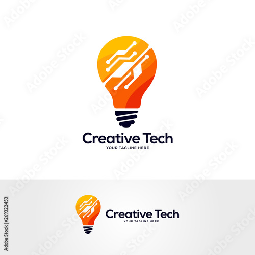tech lightbulb logo designs concept, creative icon symbol technology logo, bulb logo designs
