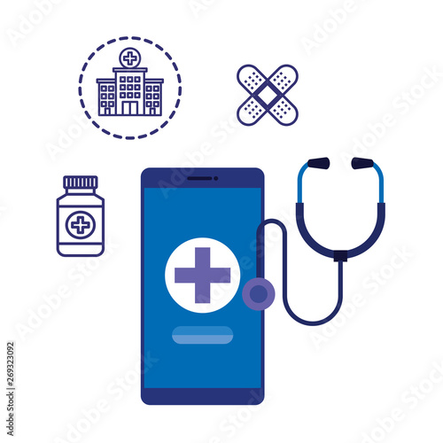 smartphone with medical cross and telemedicine icons