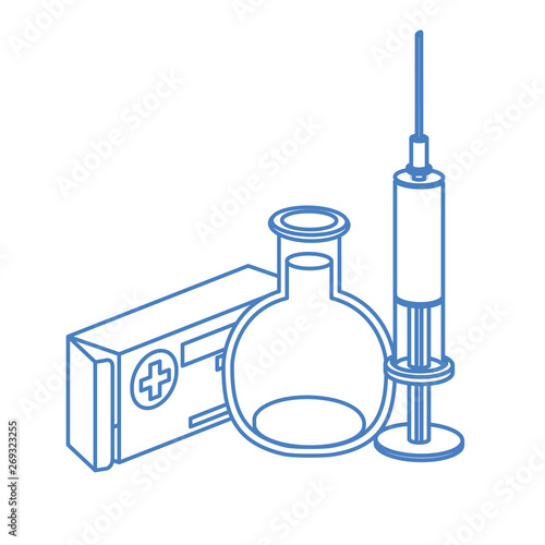 laboratory instruments with medicines in white background