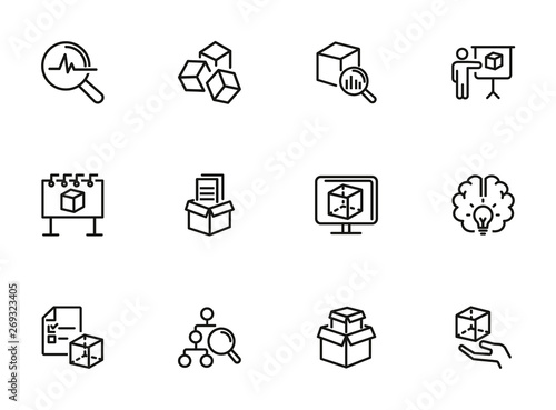 Abstract product line icon set. Data structure, good idea, complex solution. Business concept. Can be used for topics like product promotion, marketing, production