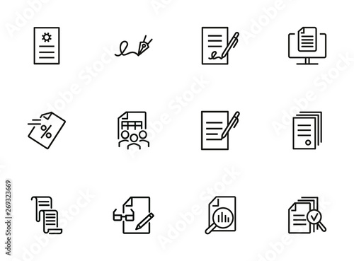 Document line icon set. Statistics, examination, report. Expertise concept. Can be used for topics like signing contract, paperwork, business analysis