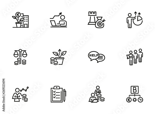 Investment round line icon set. Money, analysis, income. Startup concept. Can be used for topics like funding, capital, finance