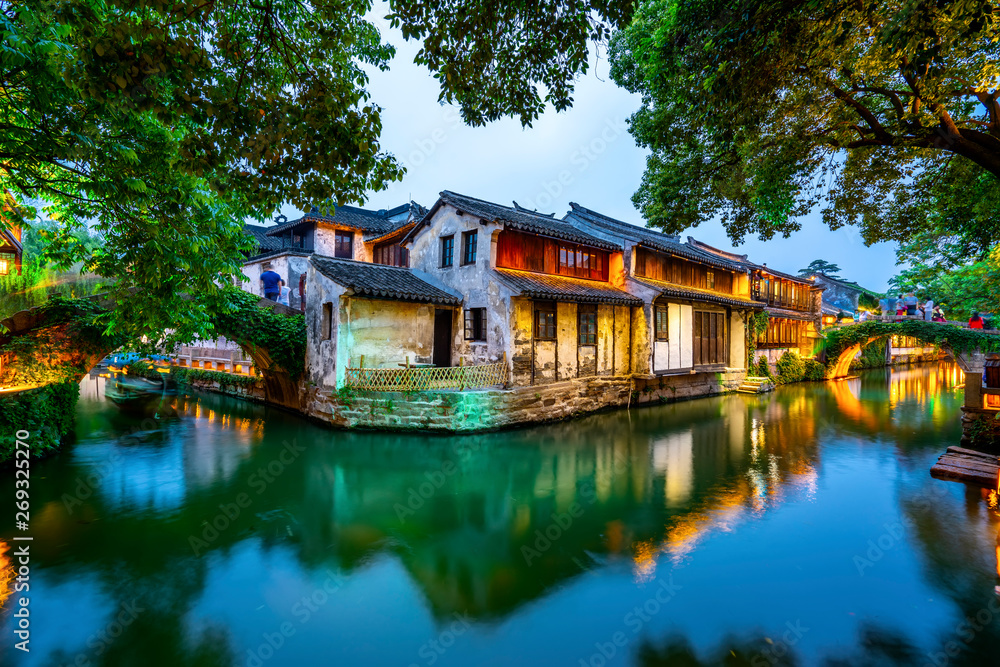 Beautiful Night View of Zhouzhuang, an Ancient Town in Jiangsu Province Beautiful Night View of Zhouzhuang, an Ancient Town in Jiangsu Province