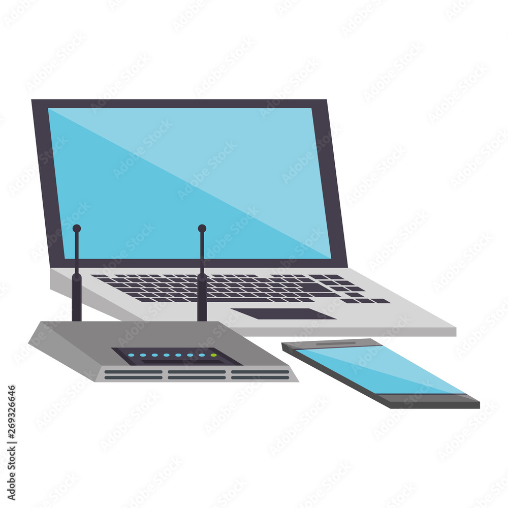 Laptop and smartphone with wifi router device Laptop and smartphone with wifi router device