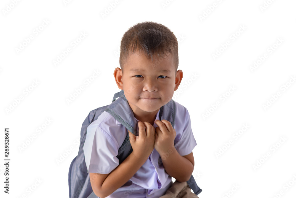 portrait of asian Country boy in school uniform isolated on white background portrait of asian Country boy in school uniform isolated on white background