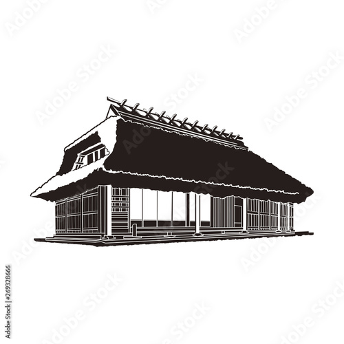 茅葺き屋根の家