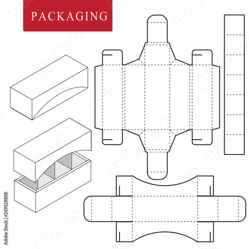 Package for bakery.Vector Illustration of Box.Package Template. Isolated White Retail Mock up.No glue.