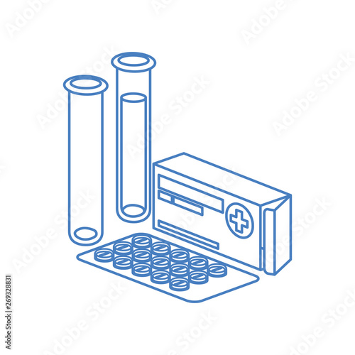 laboratory instruments with medicines in white background