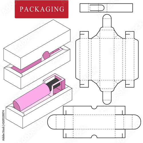 Packaging Design.Vector Illustration of Box.Package Template. Isolated White Retail Mock up.