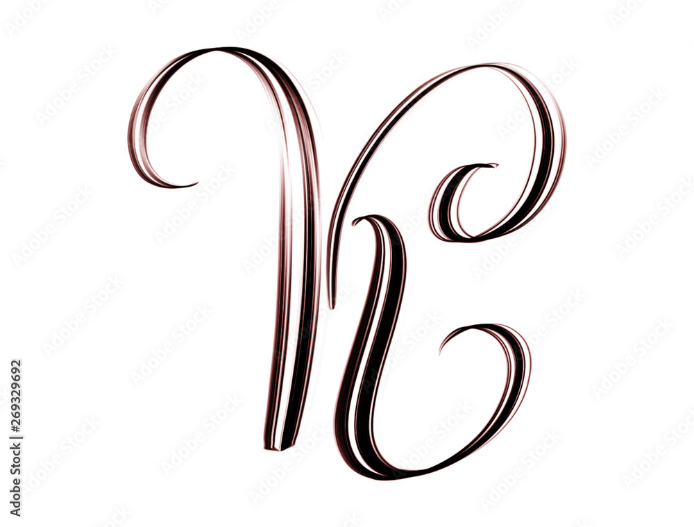 Script letter K hand lettering isolated on white background Script letter K hand lettering isolated on white background