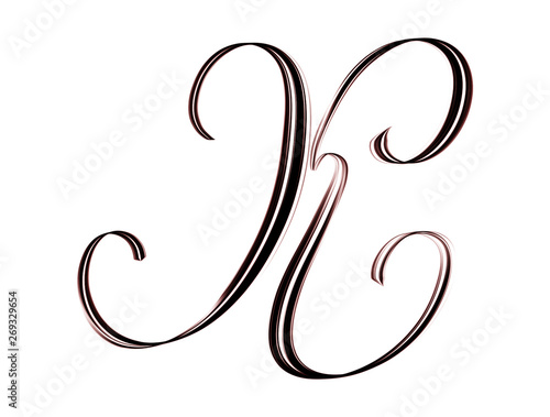 Beautiful letter K hand lettered on white background