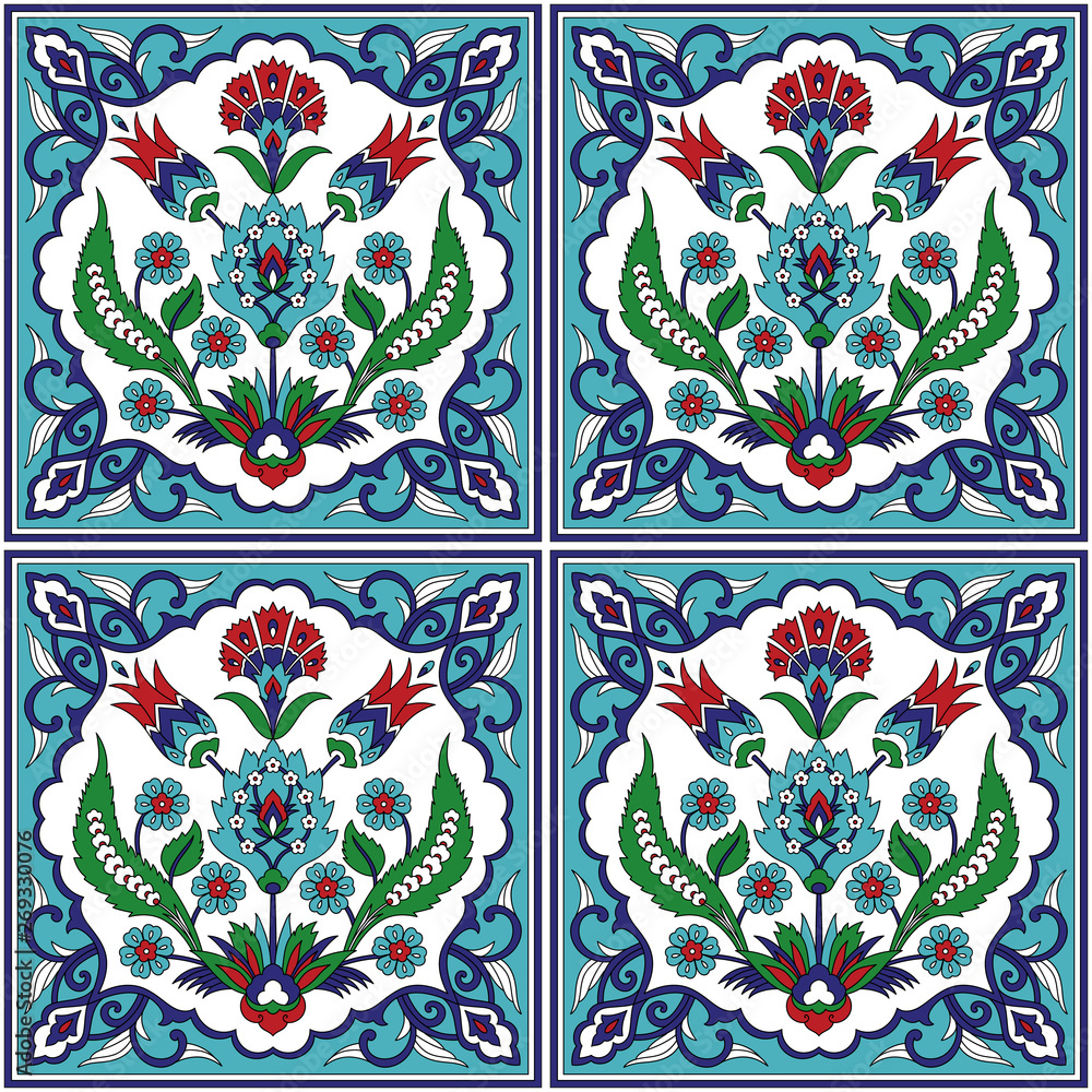 Turkish arabic pattern vector seamless. Ottoman iznik tile design with