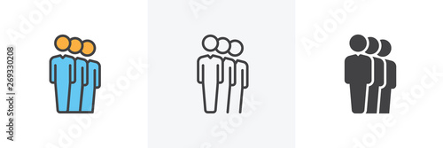 Group of people icon. Line, glyph and filled outline colorful version, People queue outline and filled vector sign. Symbol, logo illustration. Different style icons set. Vector graphics photo
