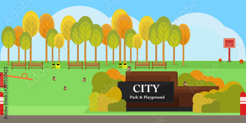 Public park on green area in the city ,leisure and outdoor activities vector  illustration