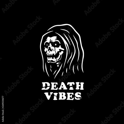 DEATH VIBES GRIM REAPER WHITE BLACK BACKGROUND