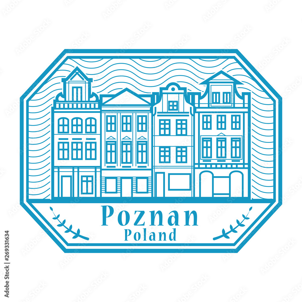 Abstract rubber stamp with Poznan old town