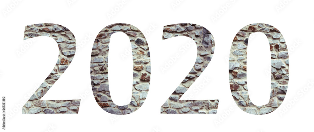 Stone numeral font 2020 year isolated on white background. Numbers and symbols. Textured materials. Stone numeral font 2020 year isolated on white background. Numbers and symbols. Textured materials.