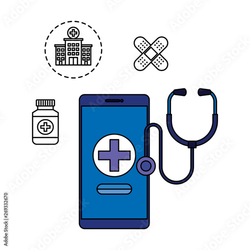 smartphone with medical cross and telemedicine icons