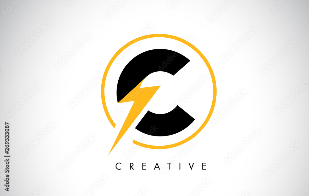 C Letter Logo Design With Lighting Thunder Bolt. Electric Bolt Letter Logo C Letter Logo Design With Lighting Thunder Bolt. Electric Bolt Letter Logo