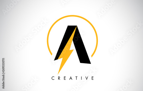 A Letter Logo Design With Lighting Thunder Bolt. Electric Bolt Letter Logo