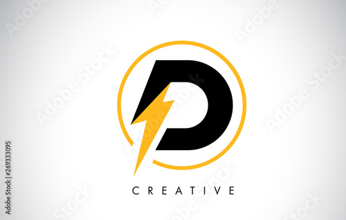 D Letter Logo Design With Lighting Thunder Bolt. Electric Bolt Letter Logo