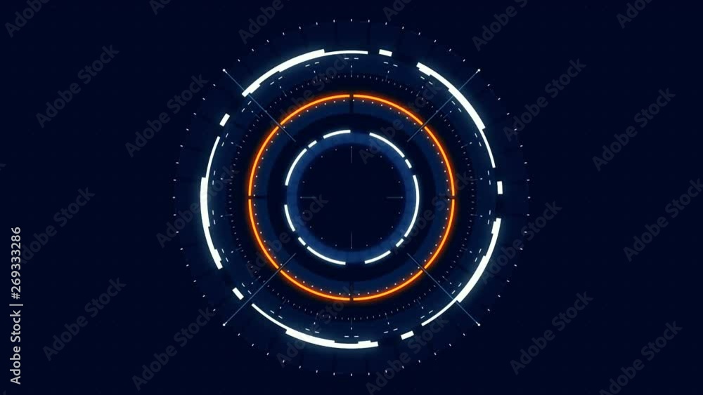 Futuristic circle HUD conceptual animation, background for video intro, science fiction and hi-tech shapes for holographic user interface design