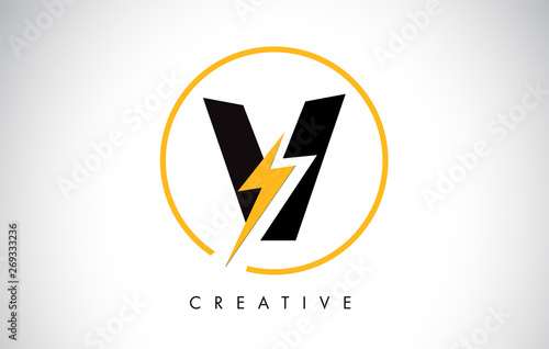 V Letter Logo Design With Lighting Thunder Bolt. Electric Bolt Letter Logo