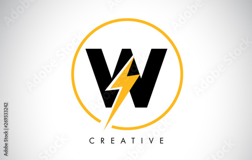 W Letter Logo Design With Lighting Thunder Bolt. Electric Bolt Letter Logo