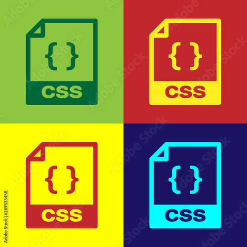 Color CSS file document icon. Download css button icon isolated on color backgrounds. CSS file symbol. Vector Illustration