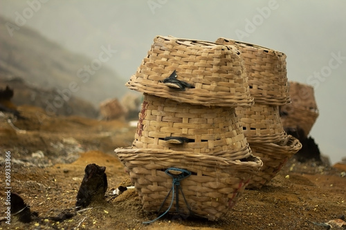 Wooden basket in Kawah Ijen photo