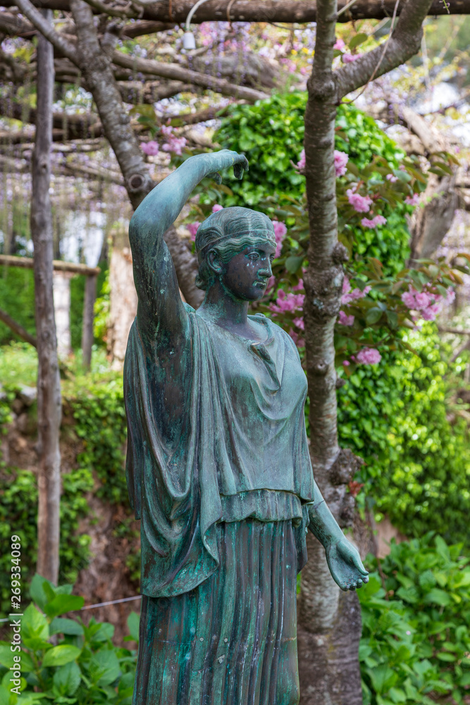 Ravello, Italy. 04-23-2019. Statue  in  Villa Cimbrone garden, Ravello Italy.