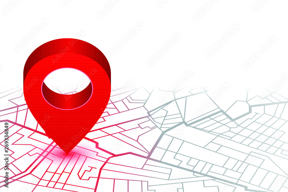 Fototapeta premium Red pin showing location on gps navigator map. Vector illustration