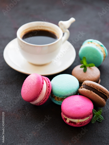 Cup of coffee and macaroons