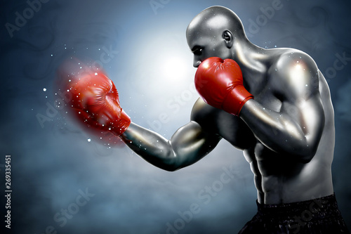 Strong boxer throwing a hook
